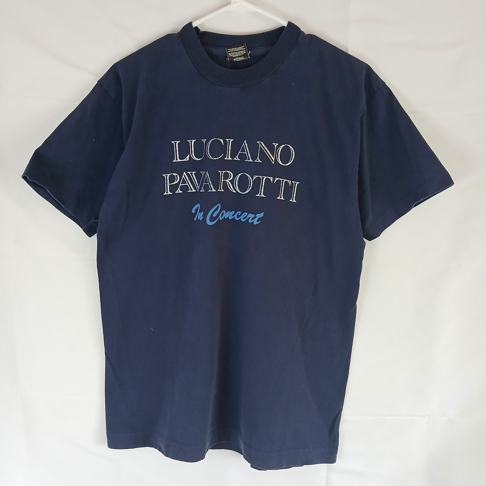 Vintage Luciano Pavarotti In Concert T-Shirt Navy Blue Screen Stars Mens Medium